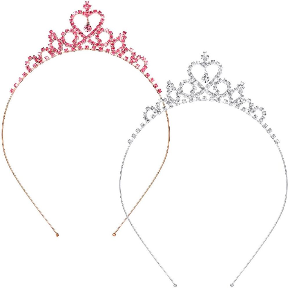 2 Pack Princess Crown Tiara Crystal Headband Crown for Girls Women Heart Rhinest - Picture 1 of 7